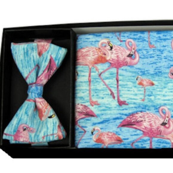 FLAMINGO POOL CUMMERBUND & BOW TIE SET - Picture 1 of 1